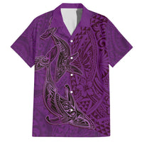 Hawaiian Whales Polynesian Art Motifs Family Matching Off The Shoulder Long Sleeve Dress and Hawaiian Shirt Purple Color LT03 Dad's Shirt - Short Sleeve Purple - Polynesian Pride