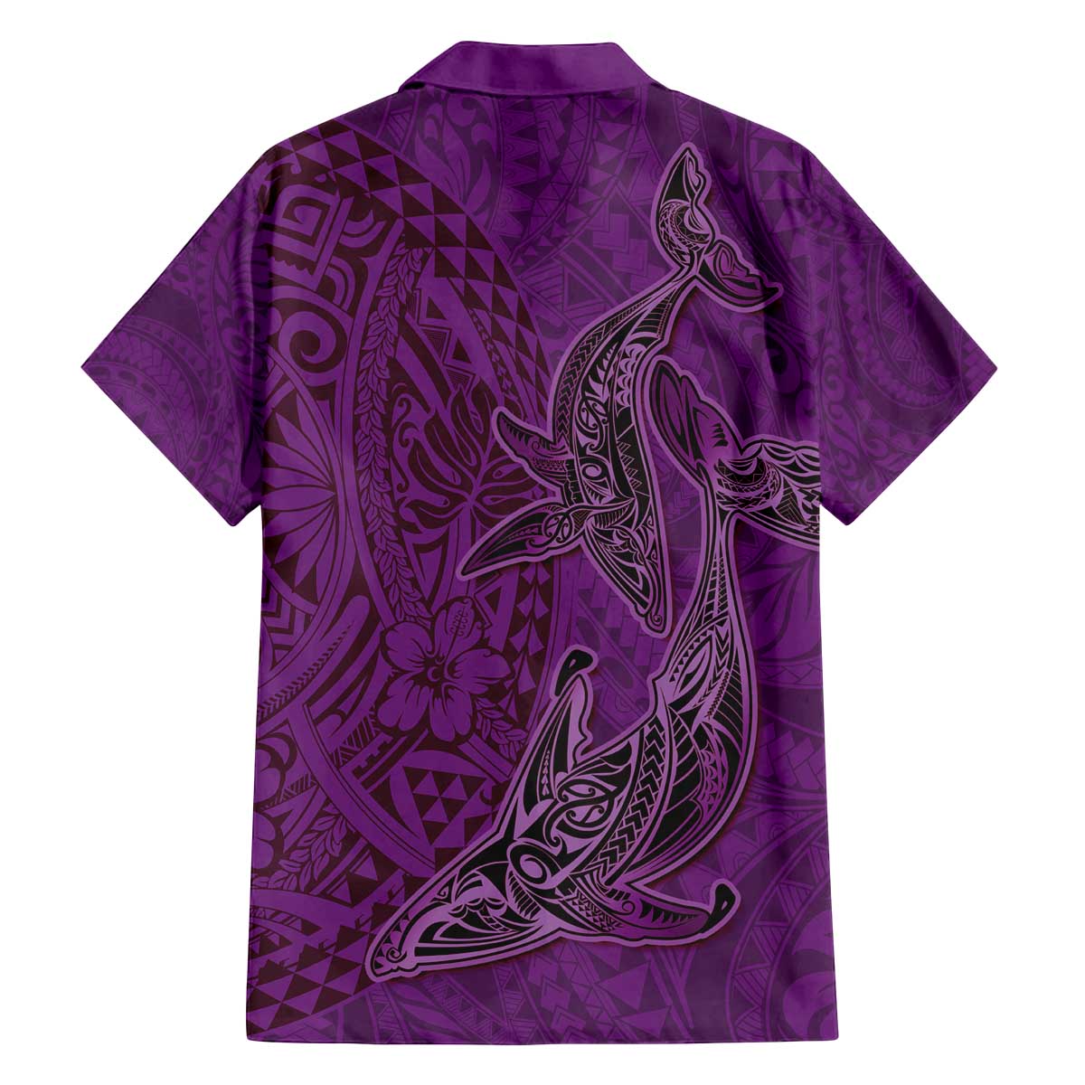 Hawaiian Whales Polynesian Art Motifs Family Matching Off The Shoulder Long Sleeve Dress and Hawaiian Shirt Purple Color LT03 - Polynesian Pride
