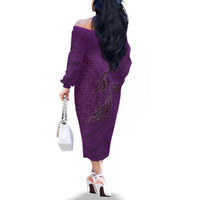 Hawaiian Whales Polynesian Art Motifs Family Matching Off The Shoulder Long Sleeve Dress and Hawaiian Shirt Purple Color LT03 - Polynesian Pride