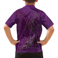 Hawaiian Whales Polynesian Art Motifs Family Matching Off Shoulder Maxi Dress and Hawaiian Shirt Purple Color LT03 - Polynesian Pride