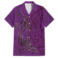 Hawaiian Whales Polynesian Art Motifs Family Matching Off Shoulder Maxi Dress and Hawaiian Shirt Purple Color LT03 Dad's Shirt - Short Sleeve Purple - Polynesian Pride
