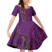 Hawaiian Whales Polynesian Art Motifs Family Matching Off Shoulder Short Dress and Hawaiian Shirt Purple Color LT03 Daughter's Dress Purple - Polynesian Pride