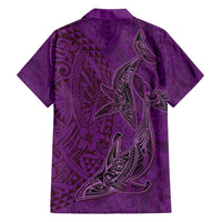 Hawaiian Whales Polynesian Art Motifs Family Matching Off Shoulder Short Dress and Hawaiian Shirt Purple Color LT03 - Polynesian Pride