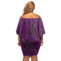 Hawaiian Whales Polynesian Art Motifs Family Matching Off Shoulder Short Dress and Hawaiian Shirt Purple Color LT03 - Polynesian Pride