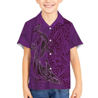 Hawaiian Whales Polynesian Art Motifs Family Matching Off Shoulder Short Dress and Hawaiian Shirt Purple Color LT03 Son's Shirt Purple - Polynesian Pride
