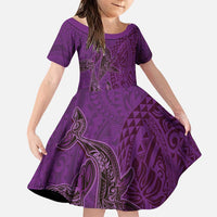 Hawaiian Whales Polynesian Art Motifs Family Matching Puletasi and Hawaiian Shirt Purple Color LT03 Daughter's Dress Purple - Polynesian Pride