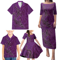 Hawaiian Whales Polynesian Art Motifs Family Matching Puletasi and Hawaiian Shirt Purple Color LT03 - Polynesian Pride