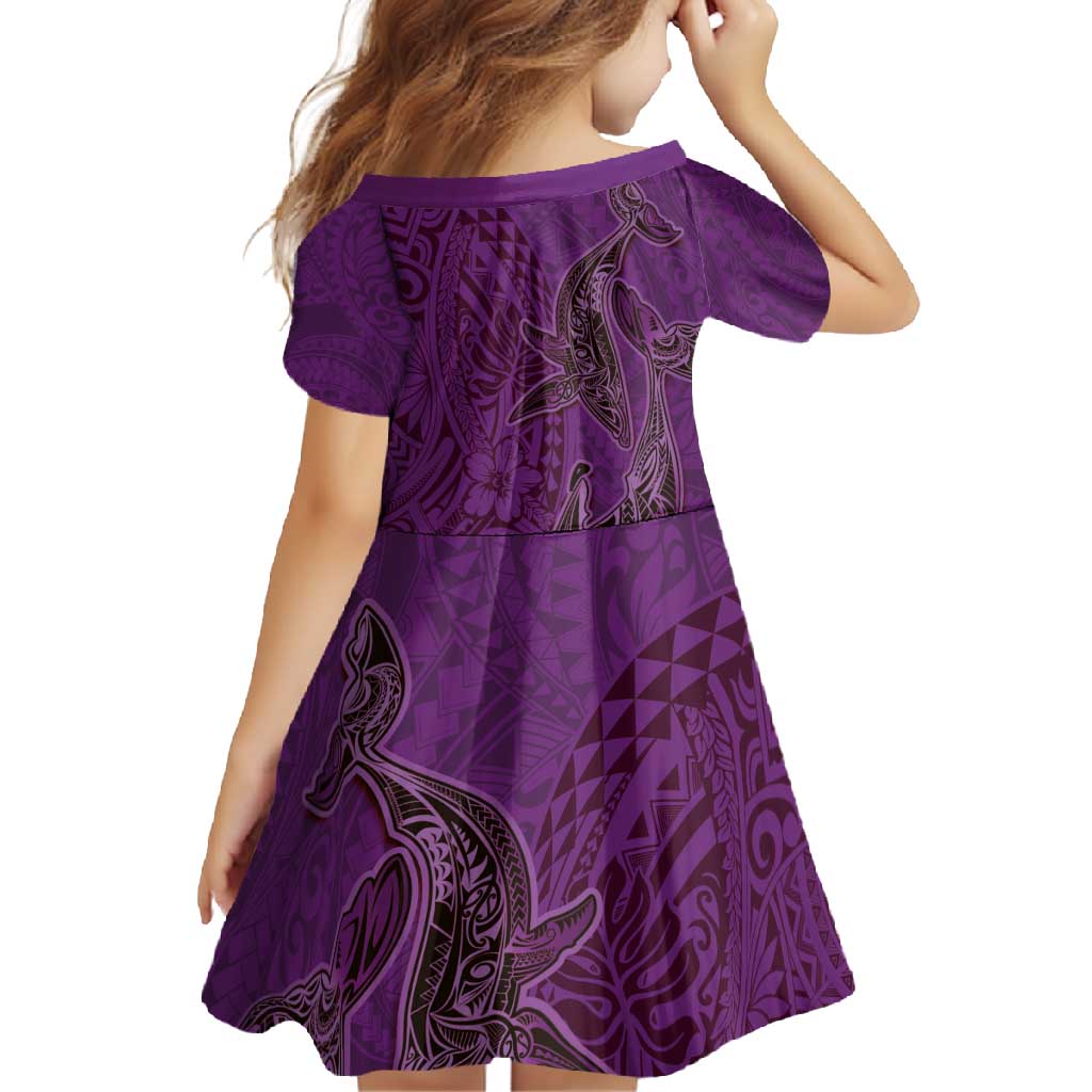Hawaiian Whales Polynesian Art Motifs Family Matching Short Sleeve Bodycon Dress and Hawaiian Shirt Purple Color LT03 - Polynesian Pride