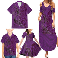 Hawaiian Whales Polynesian Art Motifs Family Matching Summer Maxi Dress and Hawaiian Shirt Purple Color LT03 - Polynesian Pride