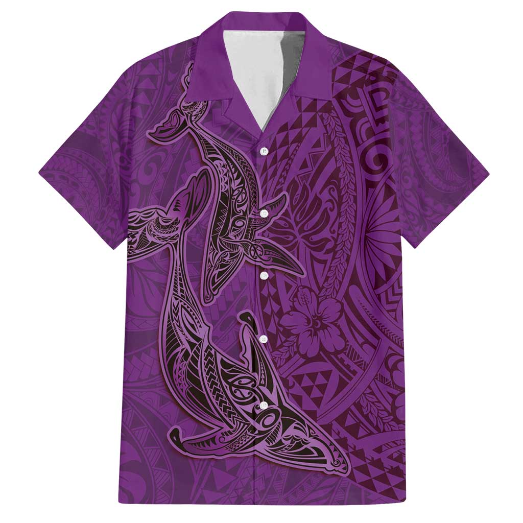 Hawaiian Whales Polynesian Art Motifs Family Matching Summer Maxi Dress and Hawaiian Shirt Purple Color LT03 Dad's Shirt - Short Sleeve Purple - Polynesian Pride