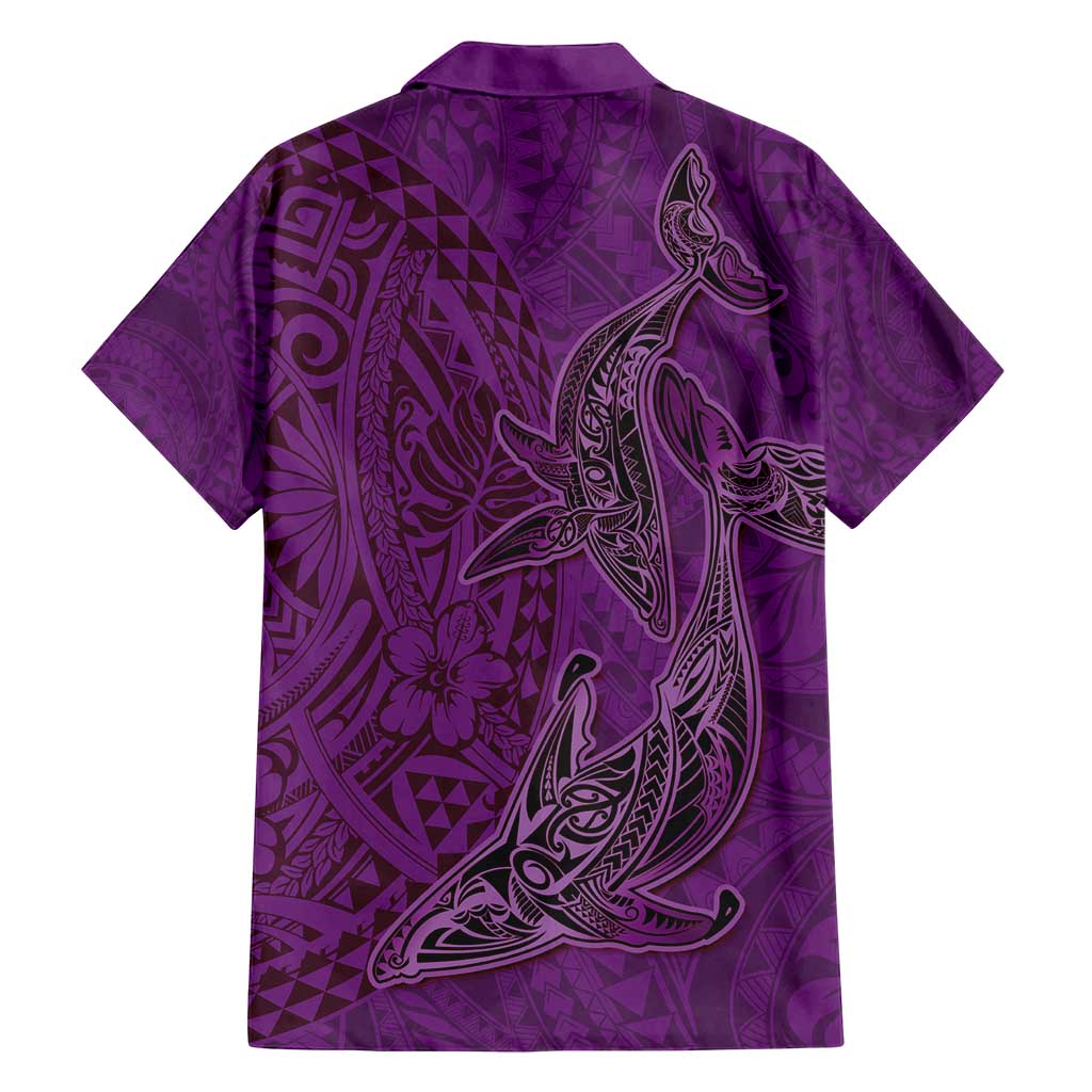 Hawaiian Whales Polynesian Art Motifs Family Matching Summer Maxi Dress and Hawaiian Shirt Purple Color LT03 - Polynesian Pride