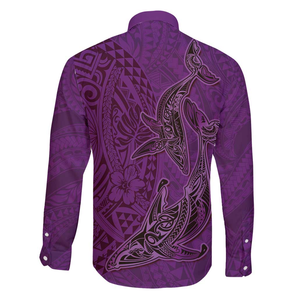 Hawaiian Whales Polynesian Art Motifs Family Matching Summer Maxi Dress and Hawaiian Shirt Purple Color LT03 - Polynesian Pride