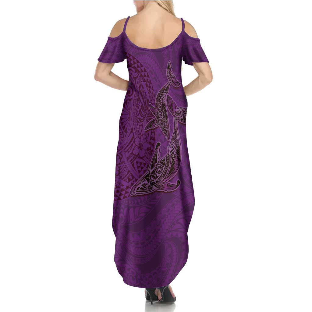 Hawaiian Whales Polynesian Art Motifs Family Matching Summer Maxi Dress and Hawaiian Shirt Purple Color LT03 - Polynesian Pride