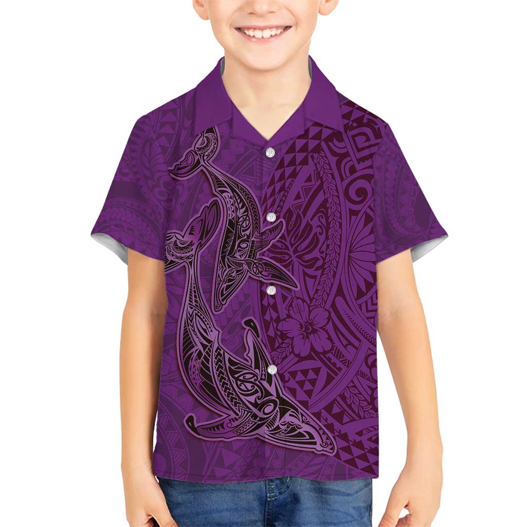 Hawaiian Whales Polynesian Art Motifs Family Matching Summer Maxi Dress and Hawaiian Shirt Purple Color LT03 Son's Shirt Purple - Polynesian Pride