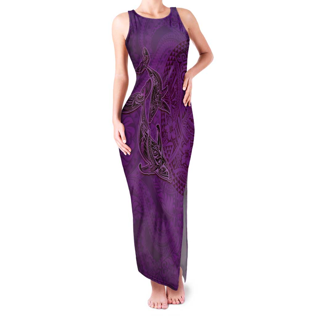 Hawaiian Whales Polynesian Art Motifs Family Matching Tank Maxi Dress and Hawaiian Shirt Purple Color LT03 Mom's Dress Purple - Polynesian Pride
