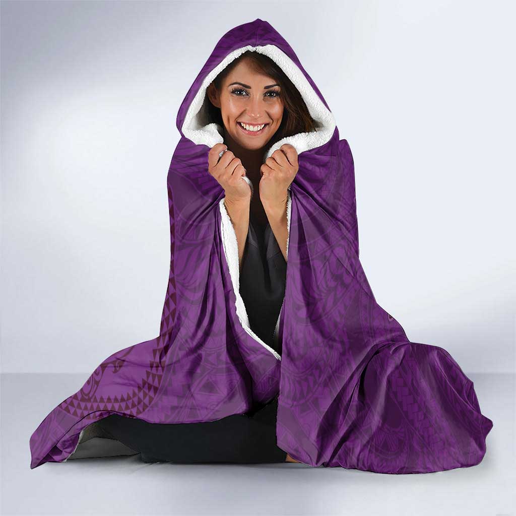 Hawaiian Whales Polynesian Art Motifs Hooded Blanket Purple Color - Polynesian Pride