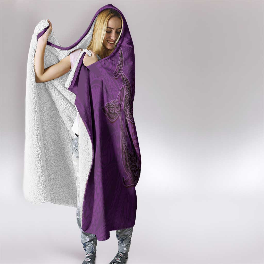 Hawaiian Whales Polynesian Art Motifs Hooded Blanket Purple Color - Polynesian Pride