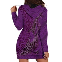 Hawaiian Whales Polynesian Art Motifs Hoodie Dress Purple Color LT03 - Polynesian Pride