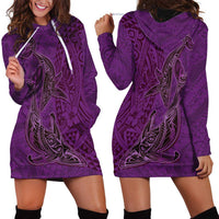 Hawaiian Whales Polynesian Art Motifs Hoodie Dress Purple Color LT03 - Polynesian Pride