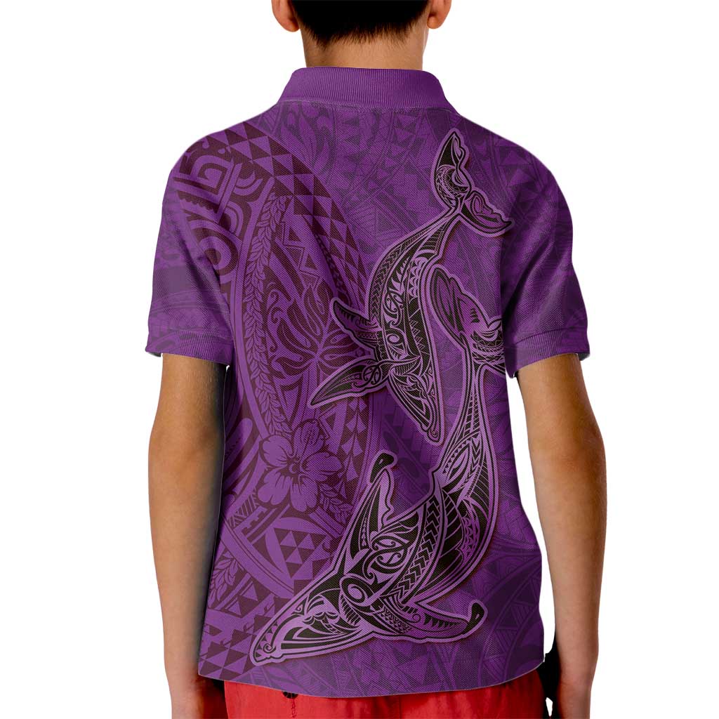 Hawaiian Whales Polynesian Art Motifs Kid Polo Shirt Purple Color LT03 - Polynesian Pride