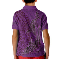 Hawaiian Whales Polynesian Art Motifs Kid Polo Shirt Purple Color LT03 - Polynesian Pride
