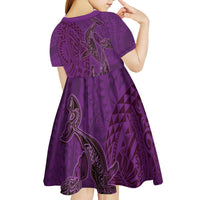 Hawaiian Whales Polynesian Art Motifs Kid Short Sleeve Dress Purple Color LT03 - Polynesian Pride