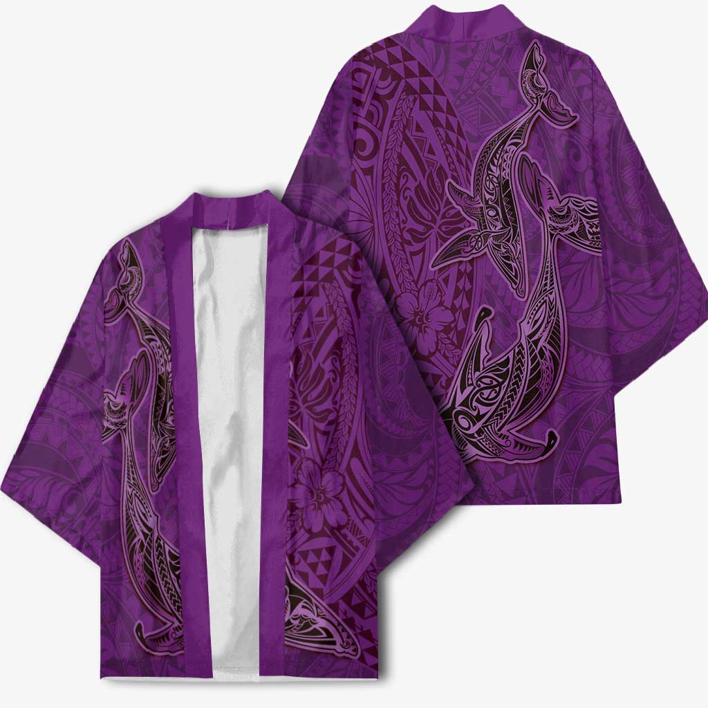 Hawaiian Whales Polynesian Art Motifs Kimono Purple Color - Polynesian Pride