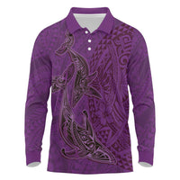 Hawaiian Whales Polynesian Art Motifs Long Sleeve Polo Shirt Purple Color LT03 Purple - Polynesian Pride
