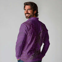 Hawaiian Whales Polynesian Art Motifs Long Sleeve Polo Shirt Purple Color LT03 - Polynesian Pride