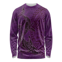 Hawaiian Whales Polynesian Art Motifs Long Sleeve Shirt Purple Color LT03 Unisex Purple - Polynesian Pride