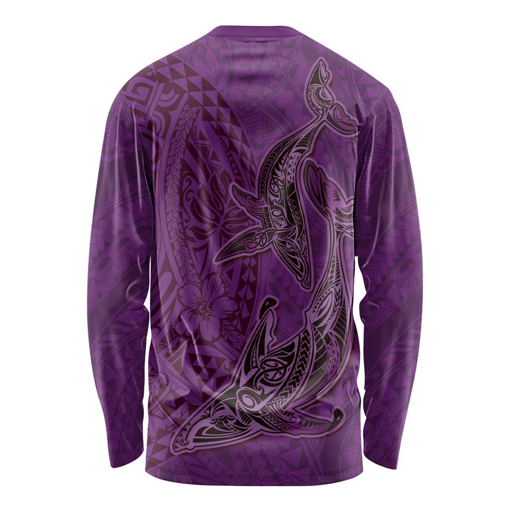 Hawaiian Whales Polynesian Art Motifs Long Sleeve Shirt Purple Color LT03 - Polynesian Pride