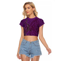 Hawaiian Whales Polynesian Art Motifs Raglan Cropped T Shirt Purple Color LT03 Female Purple - Polynesian Pride