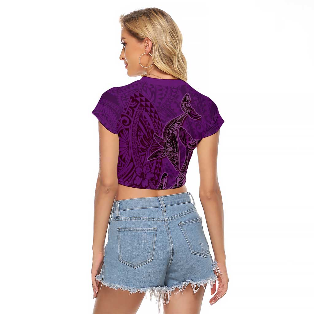 Hawaiian Whales Polynesian Art Motifs Raglan Cropped T Shirt Purple Color LT03 - Polynesian Pride