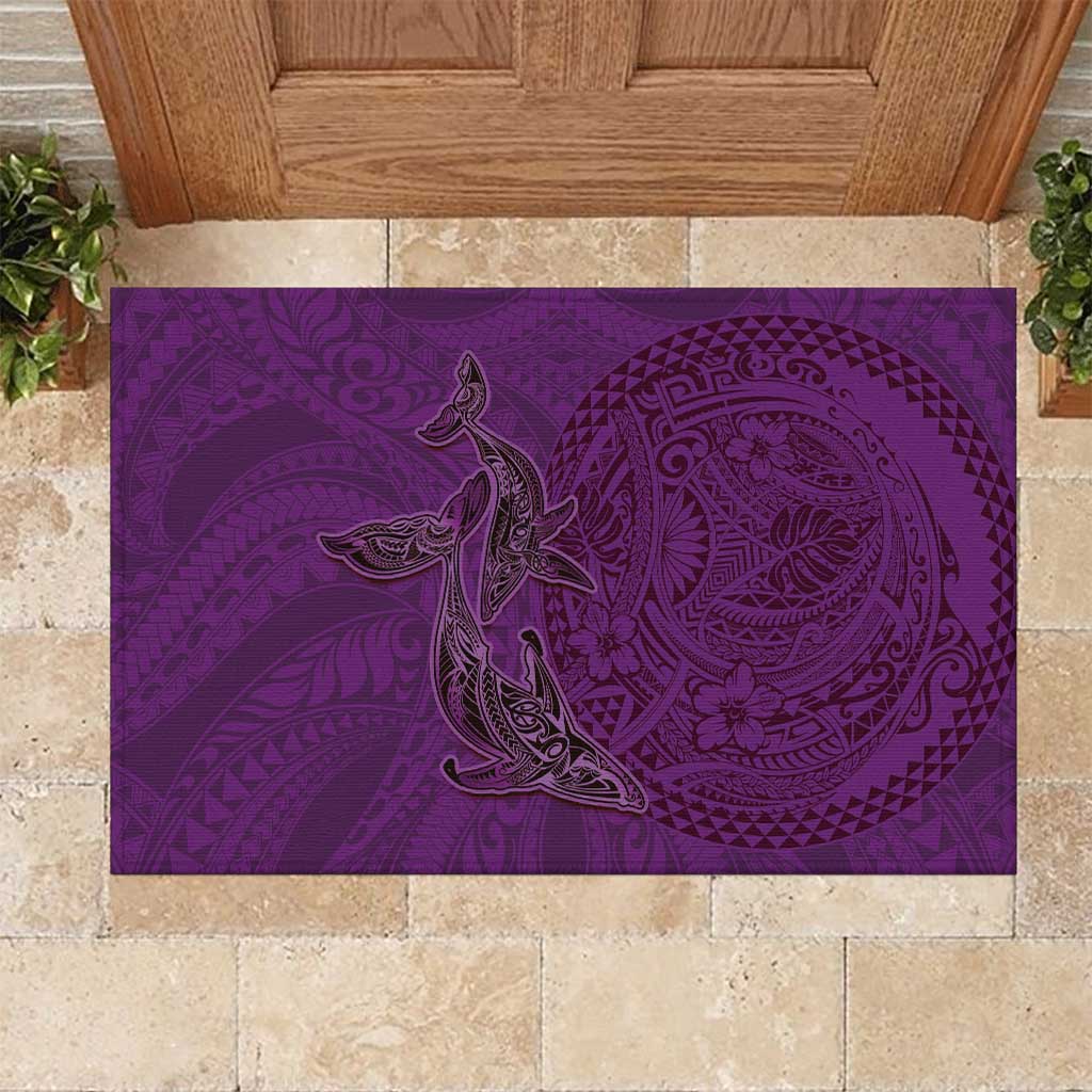 Hawaiian Whales Polynesian Art Motifs Rubber Doormat Purple Color LT03 Purple - Polynesian Pride