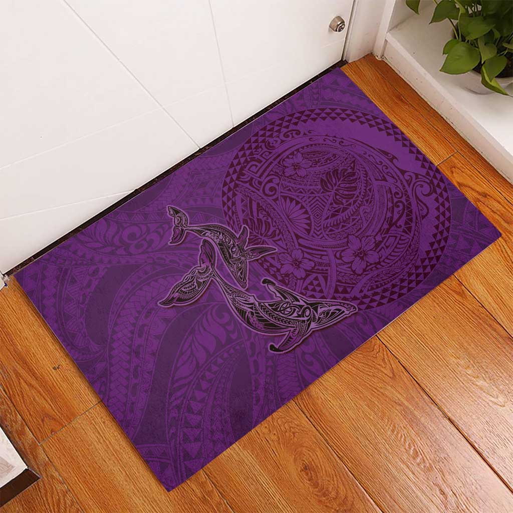 Hawaiian Whales Polynesian Art Motifs Rubber Doormat Purple Color LT03 - Polynesian Pride