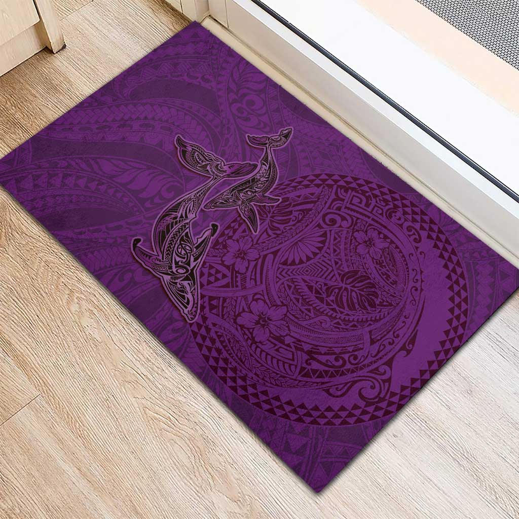 Hawaiian Whales Polynesian Art Motifs Rubber Doormat Purple Color LT03 - Polynesian Pride