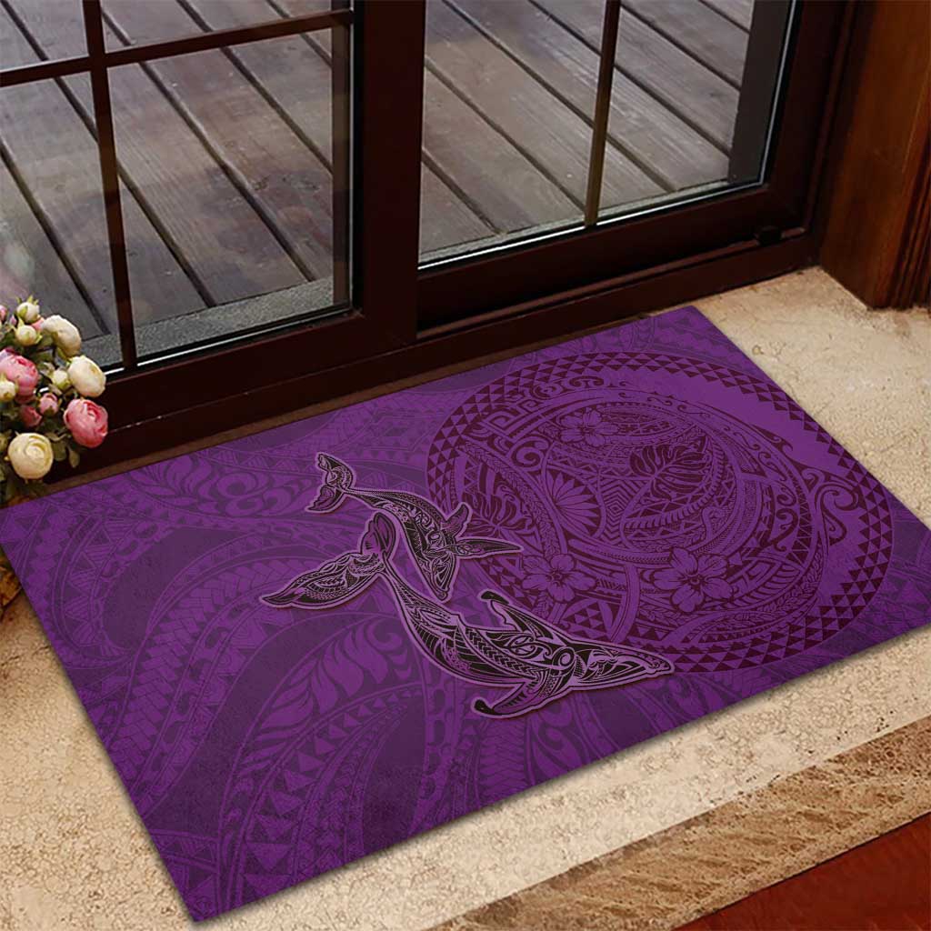 Hawaiian Whales Polynesian Art Motifs Rubber Doormat Purple Color LT03 - Polynesian Pride