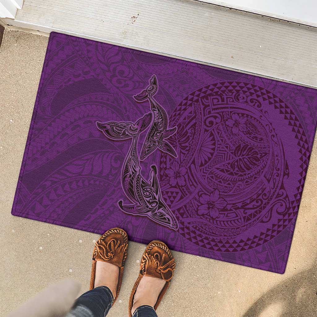 Hawaiian Whales Polynesian Art Motifs Rubber Doormat Purple Color LT03 - Polynesian Pride