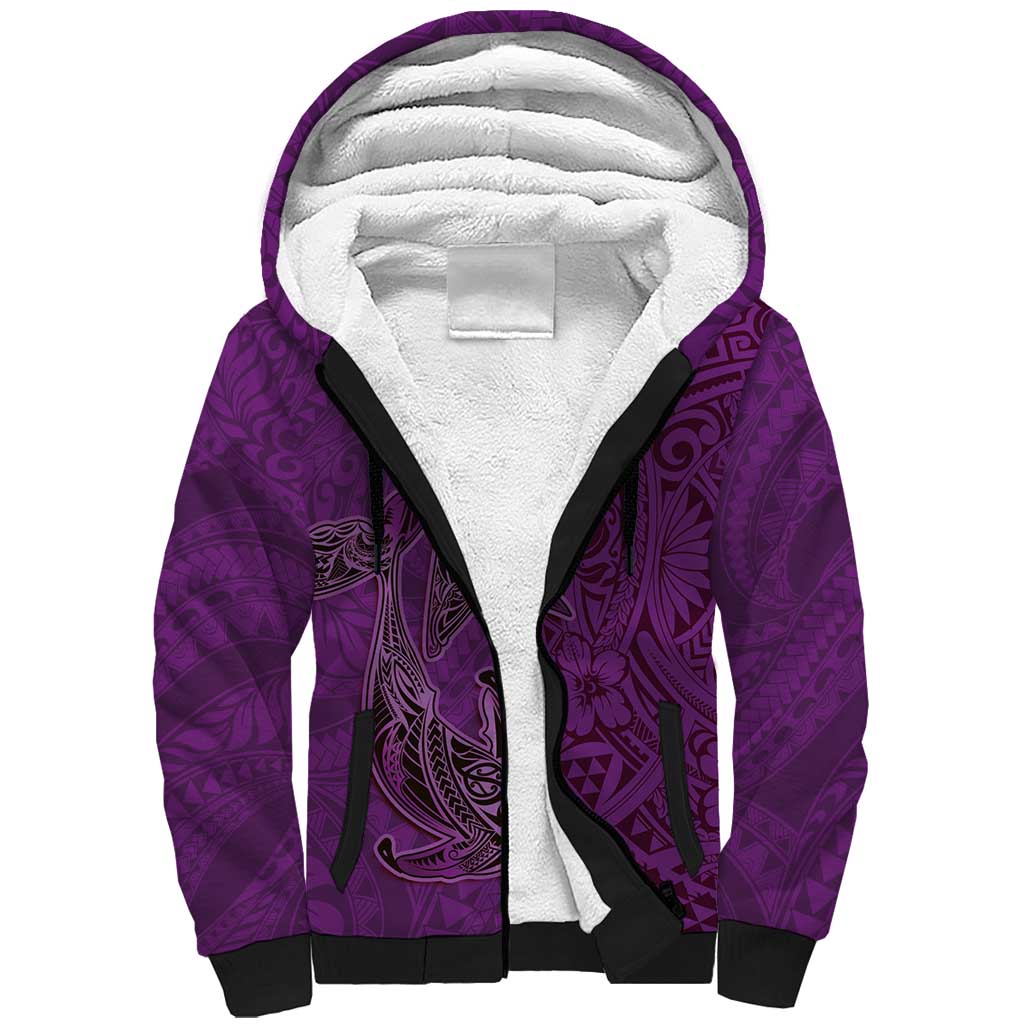 Hawaiian Whales Polynesian Art Motifs Sherpa Hoodie Purple Color LT03 Unisex Purple - Polynesian Pride