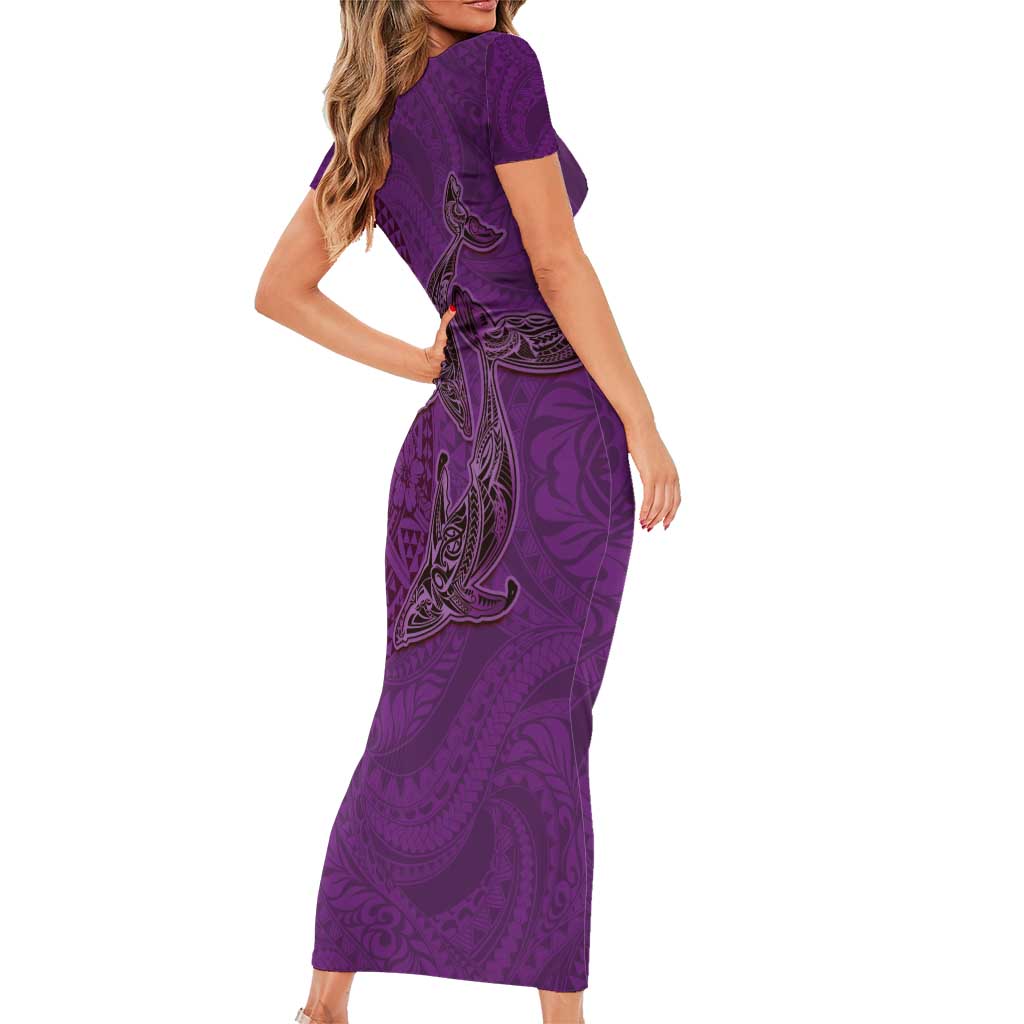 Hawaiian Whales Polynesian Art Motifs Short Sleeve Bodycon Dress Purple Color LT03 - Polynesian Pride
