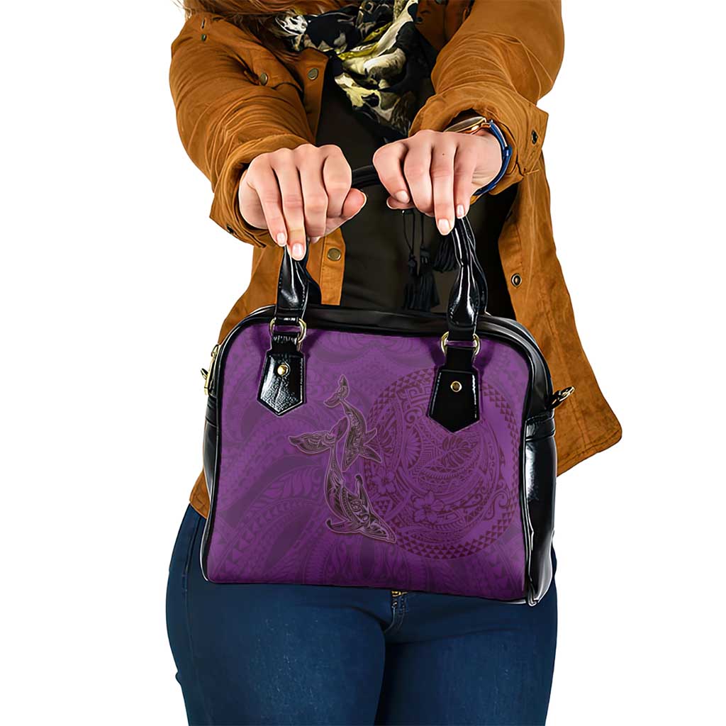 Hawaiian Whales Polynesian Art Motifs Shoulder Handbag Purple Color - Polynesian Pride