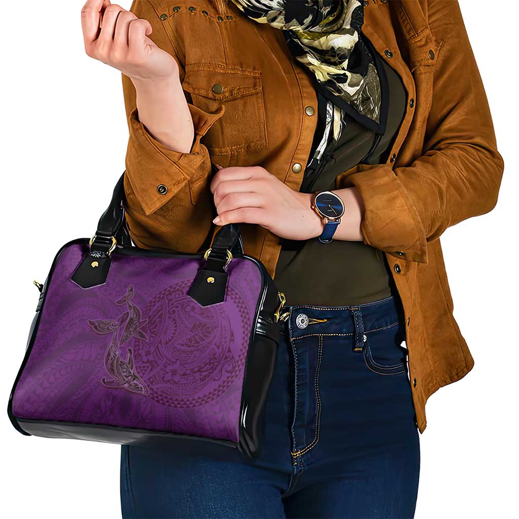 Hawaiian Whales Polynesian Art Motifs Shoulder Handbag Purple Color - Polynesian Pride