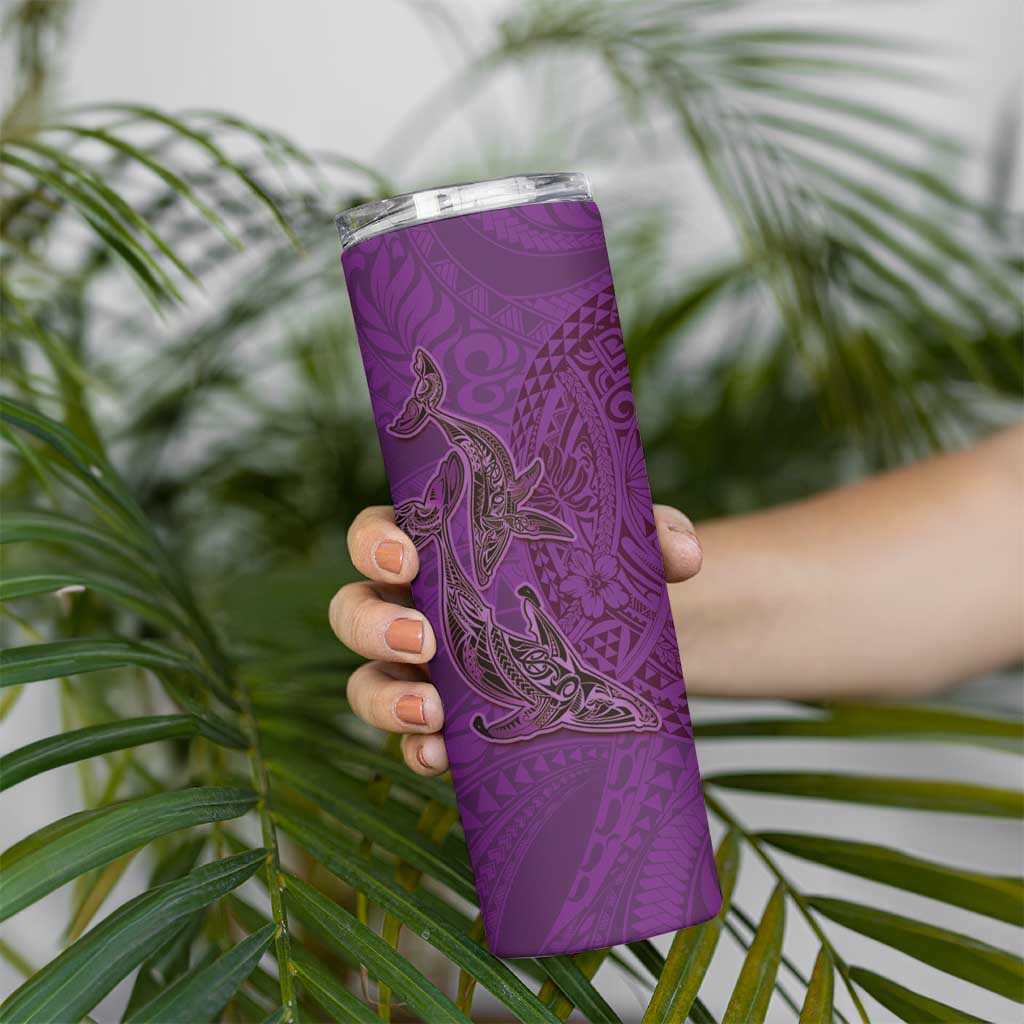 Hawaiian Whales Polynesian Art Motifs Skinny Tumbler Purple Color LT03 - Polynesian Pride