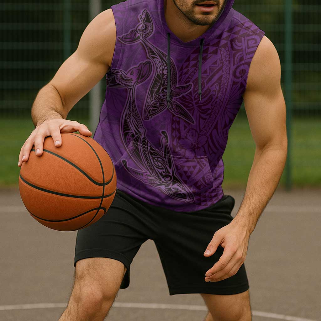 Hawaiian Whales Polynesian Art Motifs Sleeveless Hoodie Purple Color LT03 - Polynesian Pride