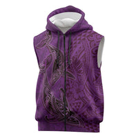 Hawaiian Whales Polynesian Art Motifs Sleeveless Zip Hoodie Purple Color LT03 Purple - Polynesian Pride
