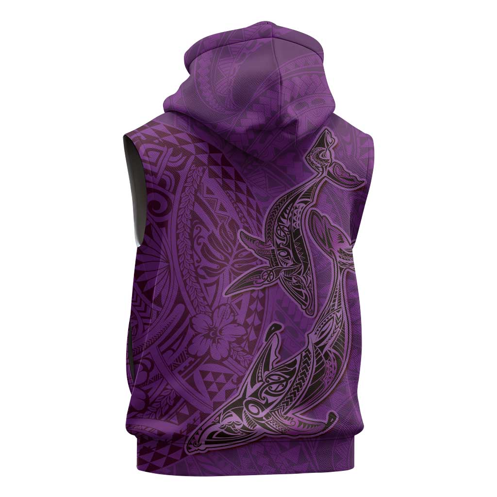 Hawaiian Whales Polynesian Art Motifs Sleeveless Zip Hoodie Purple Color LT03 - Polynesian Pride