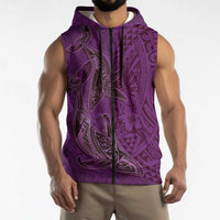 Hawaiian Whales Polynesian Art Motifs Sleeveless Zip Hoodie Purple Color LT03 - Polynesian Pride