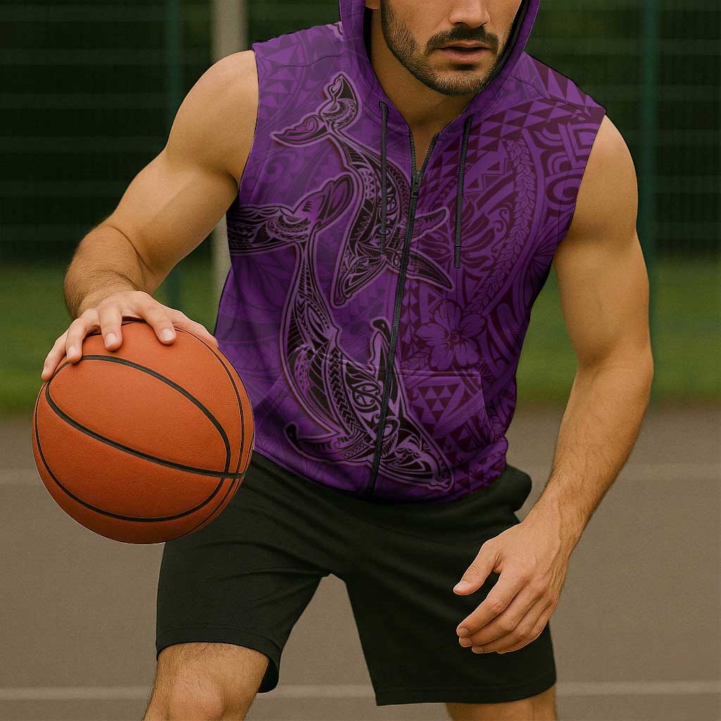 Hawaiian Whales Polynesian Art Motifs Sleeveless Zip Hoodie Purple Color LT03 - Polynesian Pride