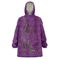 Hawaiian Whales Polynesian Art Motifs Wearable Blanket Hoodie Purple Color LT03 One Size Purple - Polynesian Pride