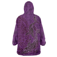 Hawaiian Whales Polynesian Art Motifs Wearable Blanket Hoodie Purple Color LT03 - Polynesian Pride